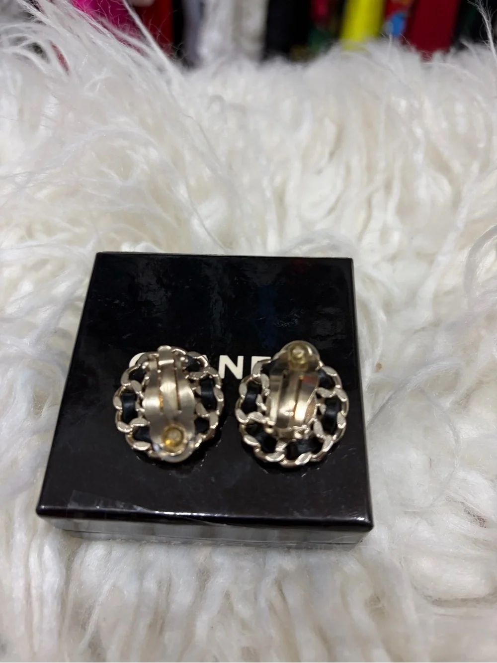 CHANEL Black and Gold CC Rope-Trim Button Earrings